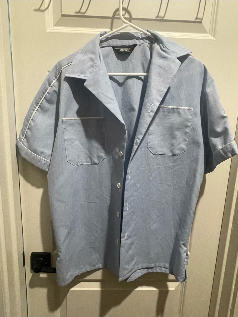 Jantzen Blue and White Pinstripe Shirt with Black Label
